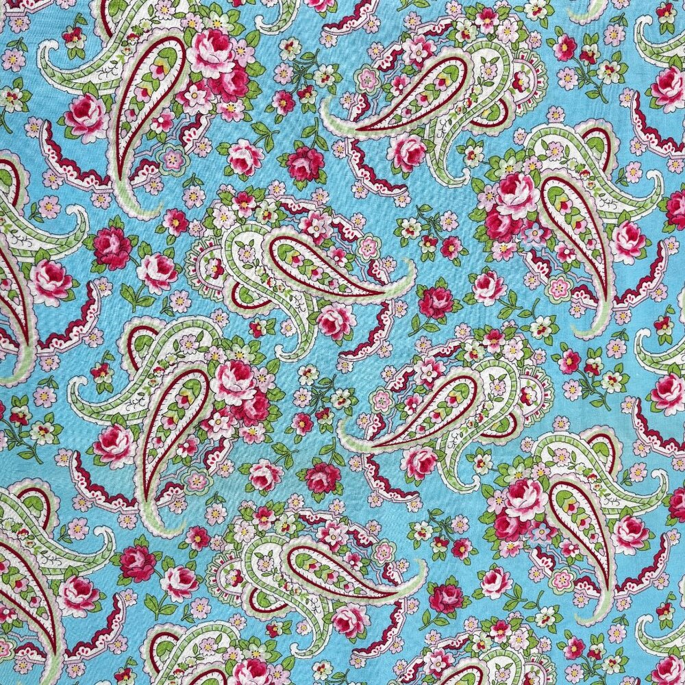 Vintage Fabric Traditions Paisley Roses Fabric Cotton 2 3/4 Yds Yardage 45" Wide
